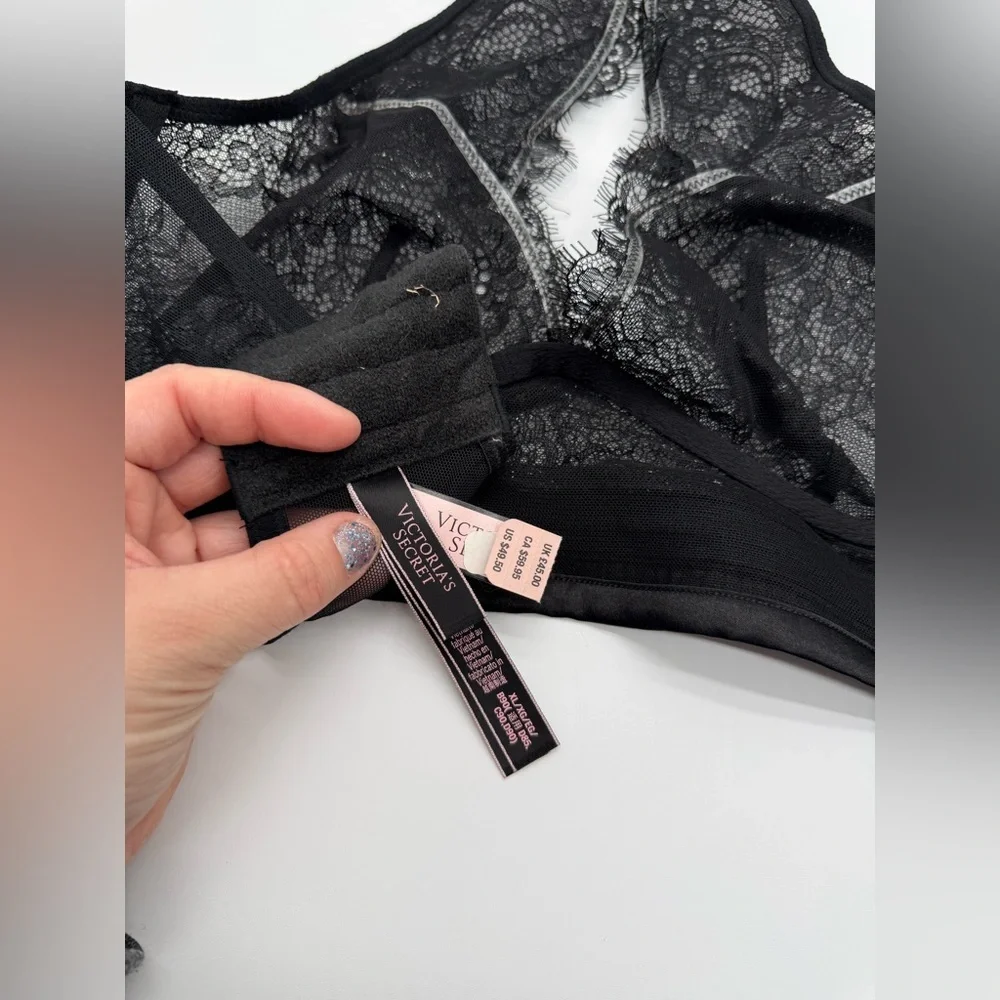Victoria's Secret Sexy Black Floral Silver Lace Halter Bralette NWT Sz XL - Picture 13 of 16